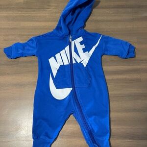 Nike Blue and White Bodysuit with Hood and Zipper